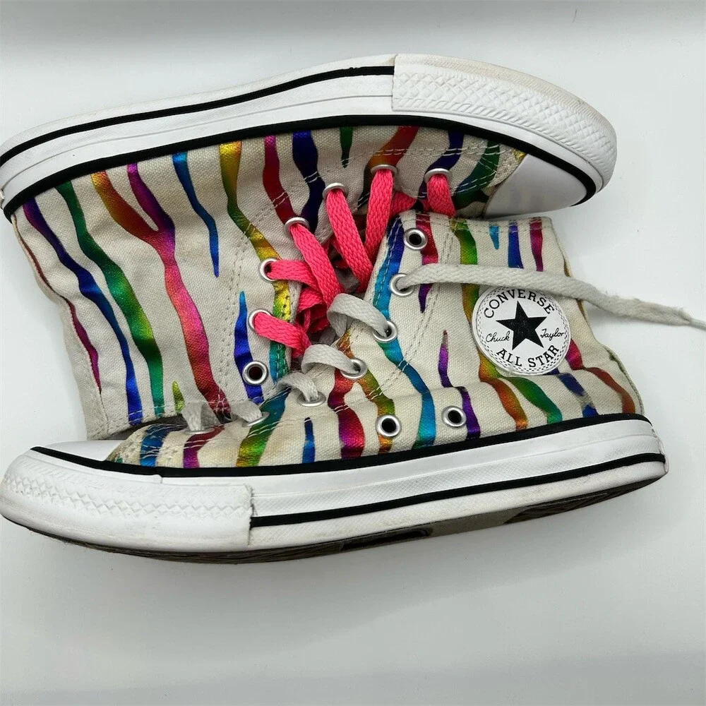 Converse Chuck Taylor All Star Youth High Top Sneakers Rainbow Zebra Girls Sz 2